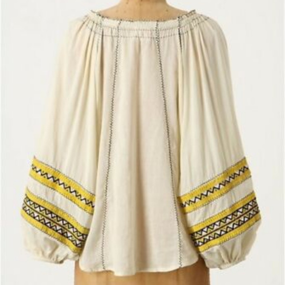 Anthropologie Zia Pueblo Peasant Blouse Embroidered Sheer Top By Devlin, Size M - Picture 2 of 3